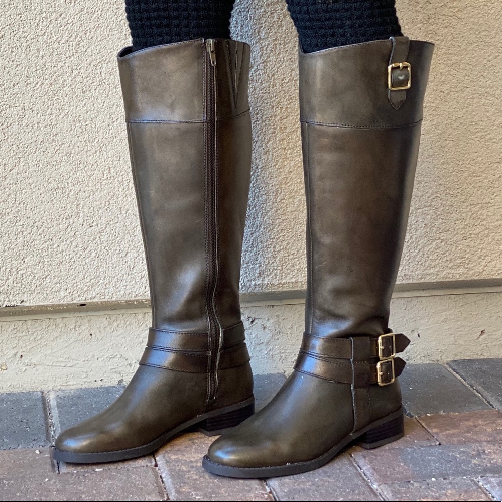 Rare Moss Wide Calf Genuine Leather Knee Boots - Picture 2 of 9